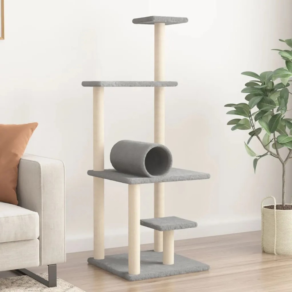 Albero per gatti con tiragraffi in sisal grigio chiaro 136 cm