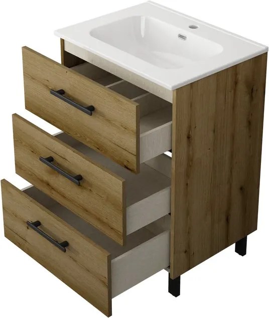 Base Remix 3 cassetti, L60 X P45 X H57.7 cm rovere rustico, con piedini
