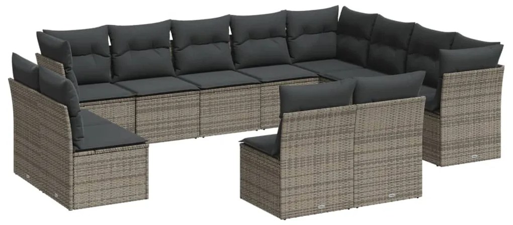 Set divani da giardino 12 pz con cuscini grigio in polyrattan