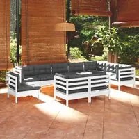 Set Divani da Giardino 10 pz con Cuscini Bianchi Legno di Pino 3096780