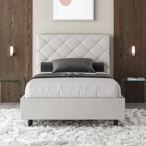 Letto contenitore imbottito 120x200 similpelle bianco Priya