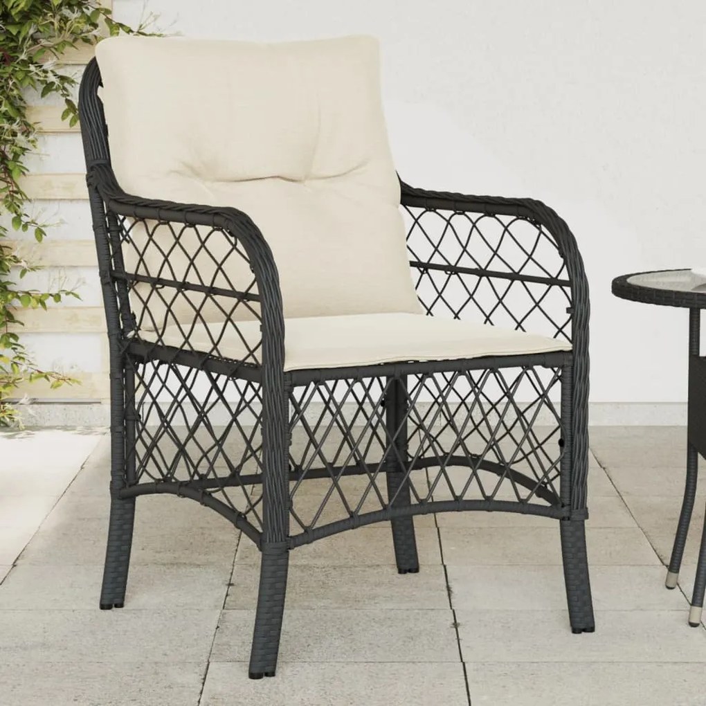 Sedie da giardino con cuscini 2 pz nere in polyrattan