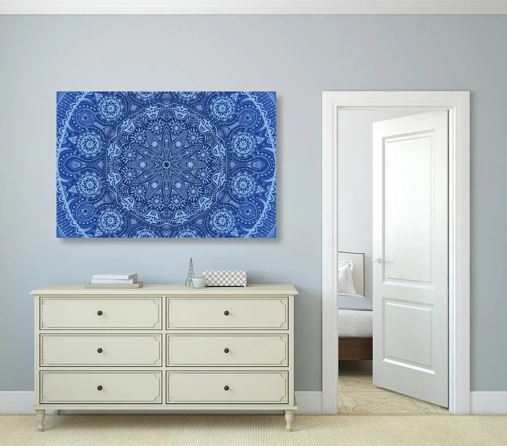 Quadro su tela – Mandala ornamentale con pizzo in blu