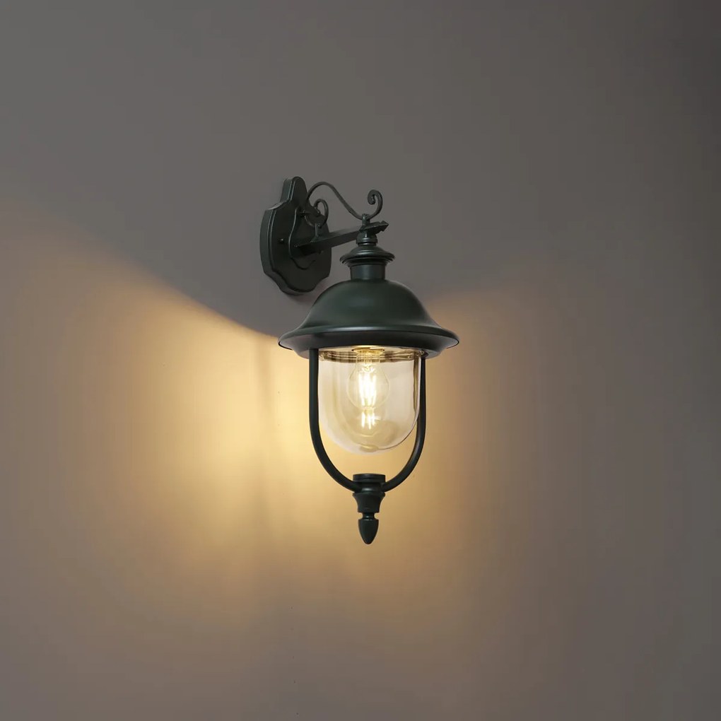 Lampada da parete da esterno classica verde scuro con vetro trasparente IP44 - Genoa