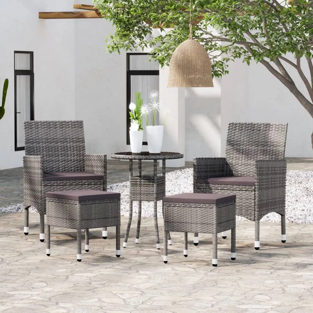 Set Divani da Giardino 5 pz in Polyrattan Grigio