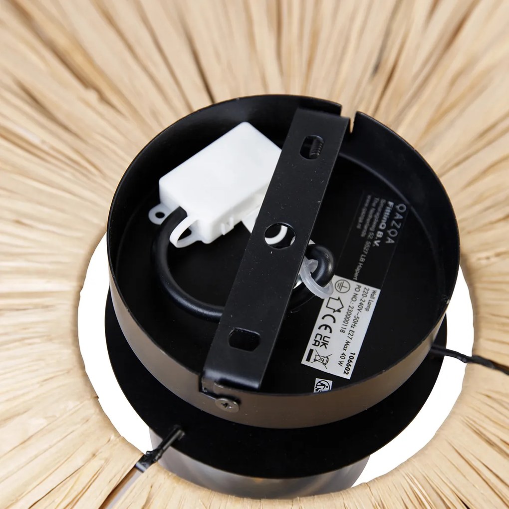 Applique da parete rustica nera con corda 45 cm - Leia