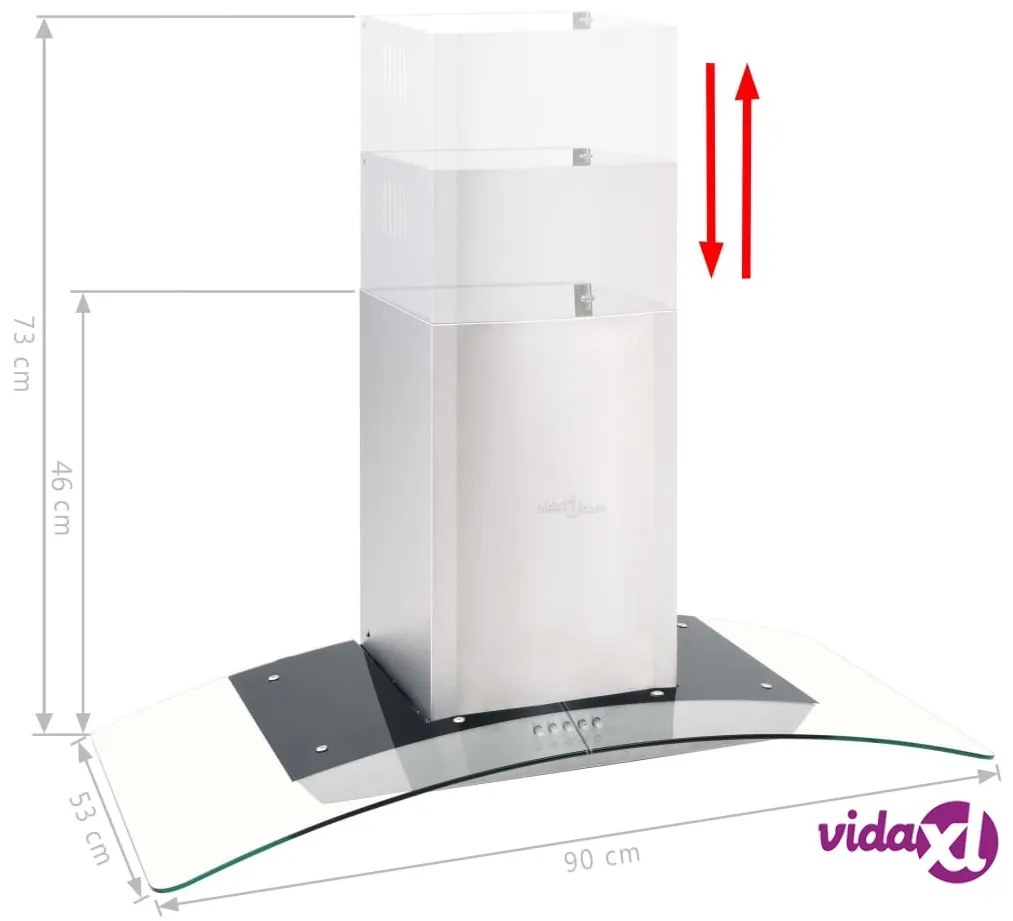 vidaXL Cappa Aspirante a Muro 90 cm Acciaio Inossidabile 756 m³/h LED