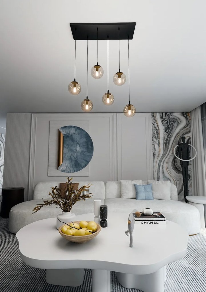 Lampadario a Sospensione in Acciaio e Vetro COSMO 6 Nero 6xE14