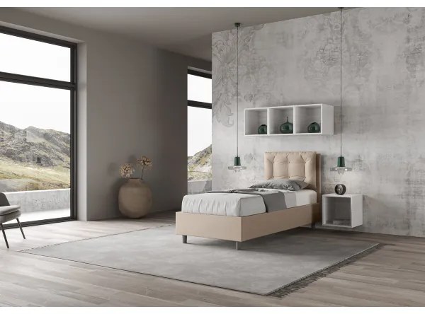 Letto singolo contenitore imbottito 80x200 similpelle tortora Annalisa
