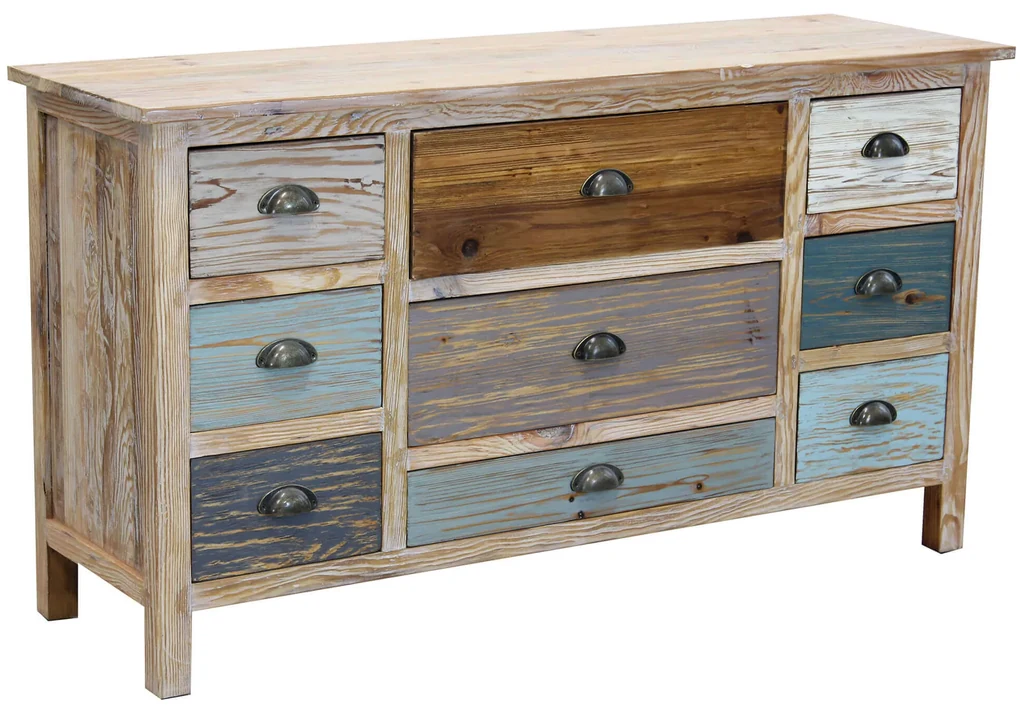COLORWOOD - cassettiera nove cassetti in legno colorato da 130 cm