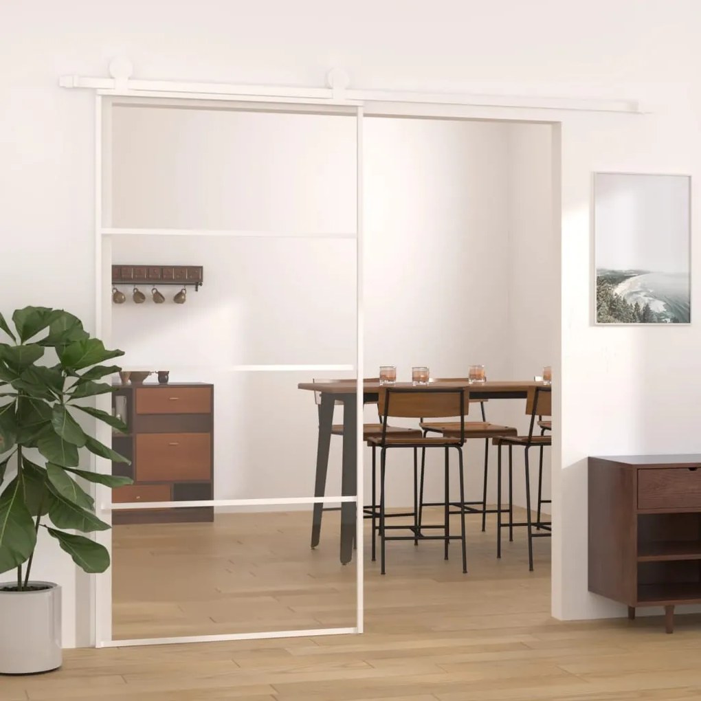 Porta Scorrevole İn Vetro Esg E Alluminio 102,5x205 Cm Bianca /