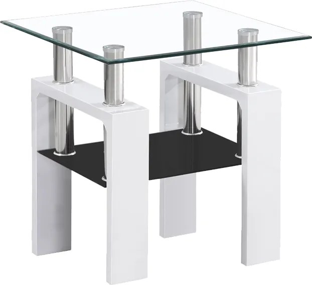 Tavolino da salotto Lisa D in vetro e MDF bianco laccato – 60x60x55 cm