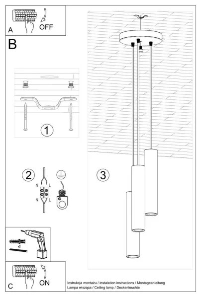 Sollux SL.1078 - Lampadario a sospensione con filo LAGOS 3xGU10/10W/230V bianco
