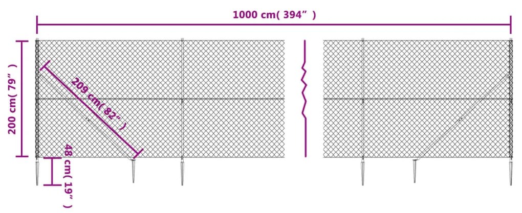 Recinzione a Rete con Picchetti Ancoraggio Argento 2x10 m