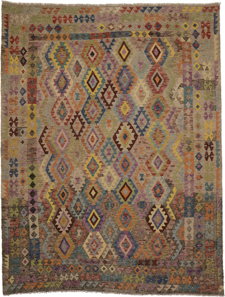 Kilim Tappeto 220 x 280 Verde (Pakistan) Tessuto A Mano