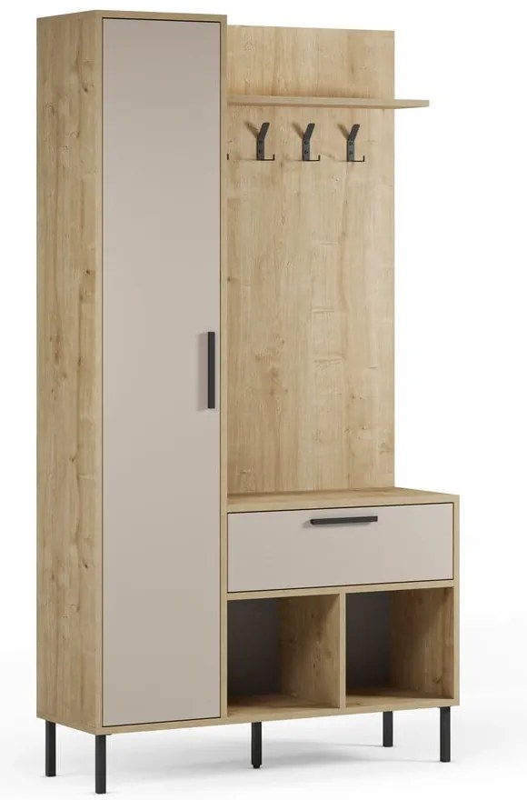 Set da ingresso effetto rovere con decoro crema-naturale 108x195x35 cm Heidy - Marckeric