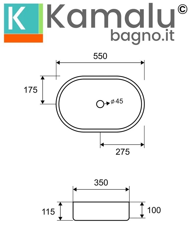 Kamalu - lavabo appoggio in acciaio inox finitura oro spazzolato | kj5500g