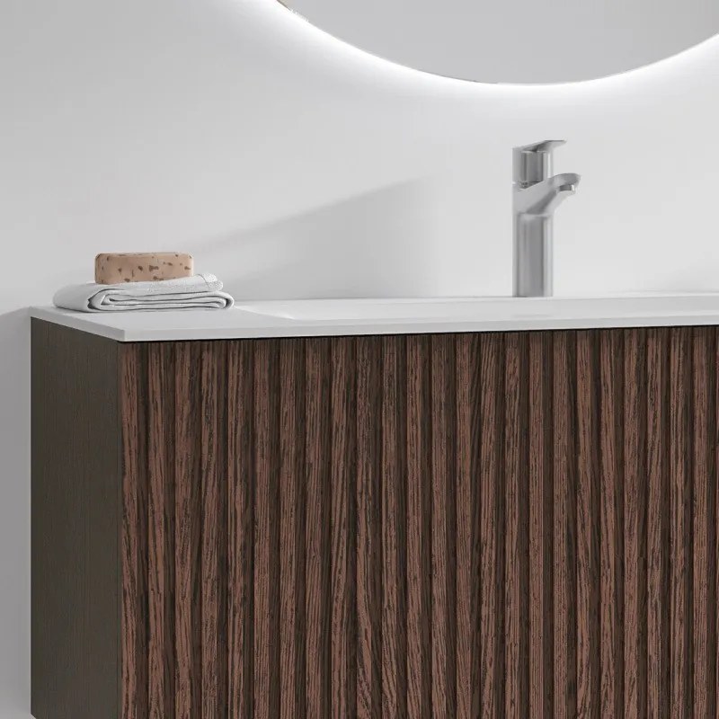 Mobile bagno sospeso 100cm effetto cannettato con lavabo incasso KDS-100L - KAMALU