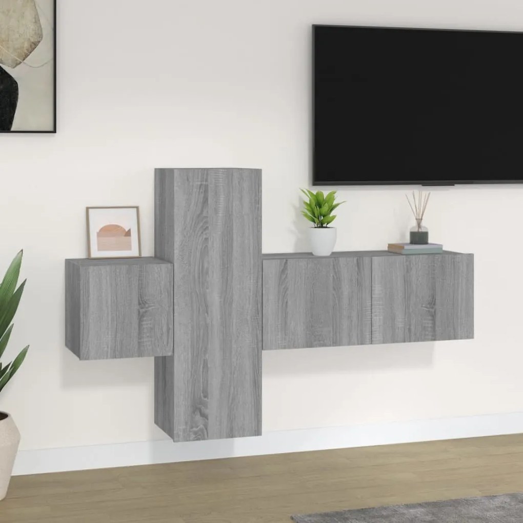 Set Mobili Porta Tv 3 Pz Grigio Sonoma İn Legno Multistrato /