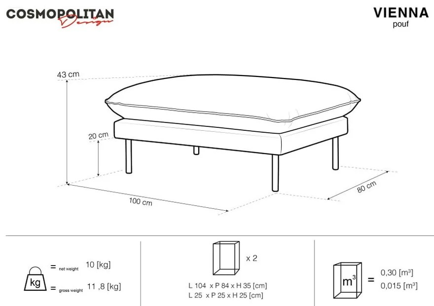 Pouf in velluto beige , 100 x 80 cm Vienna - Cosmopolitan Design