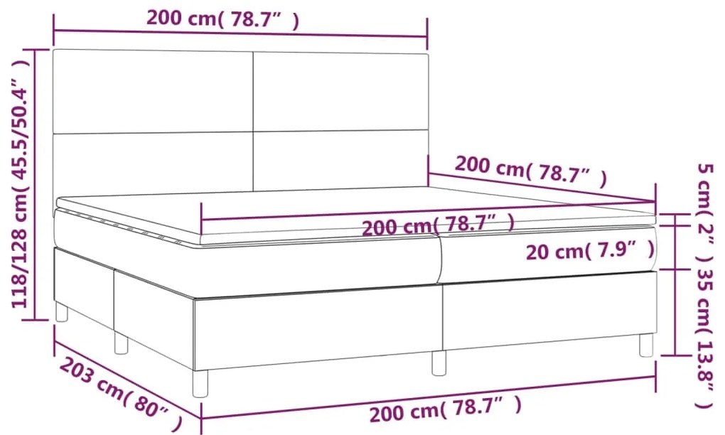 Letto a Molle Materasso e LED Blu 200x200cm in Tessuto