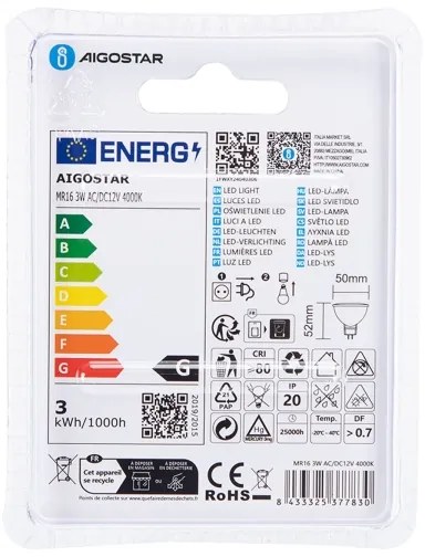 Lampadina LED MR16 GU5,3/3W/12V 4000K - Aigostar