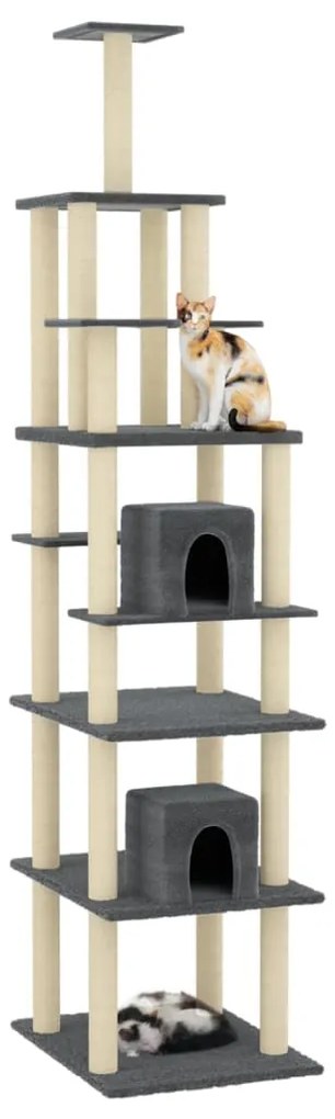 Albero per gatti con tiragraffi in sisal grigio scuro 216 cm