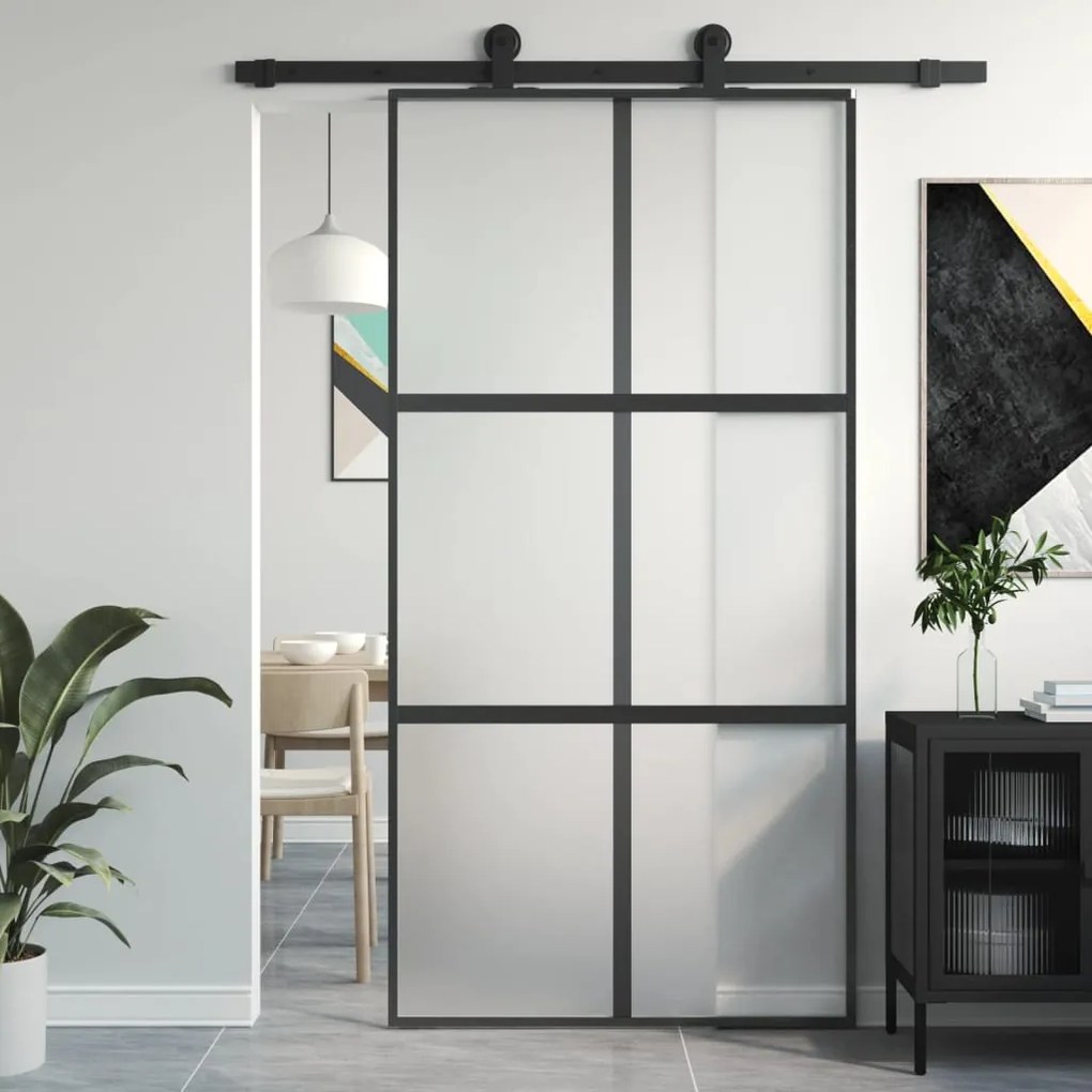 Porta Scorrevole Nera 102,5x205 Cm Vetro Temperato E Alluminio /