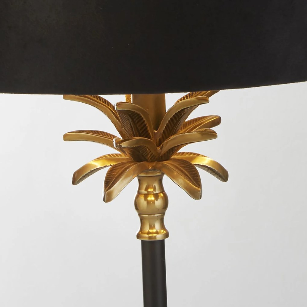 Lampada Da Scrivania Contemporanea Palma Ottone Velluto Nero 1 Luce E27