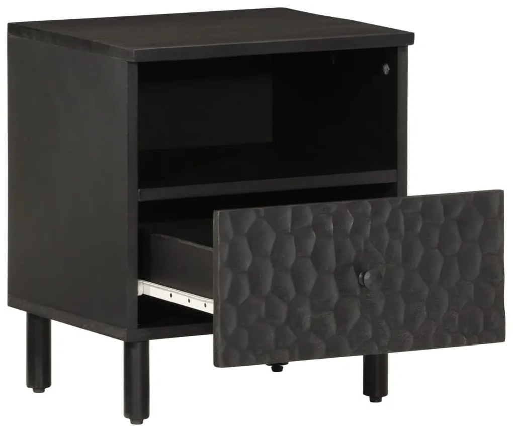 Comodino nero 40x33x46 cm in legno massello di mango