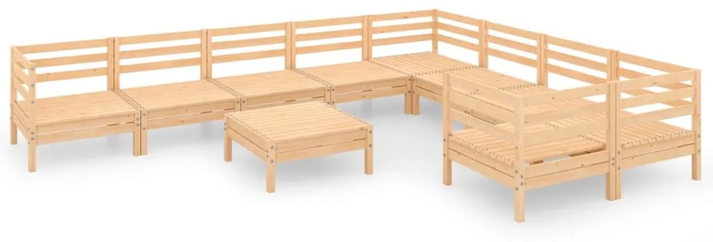 Set Salotto da Giardino 10 pz in Legno Massello di Pino