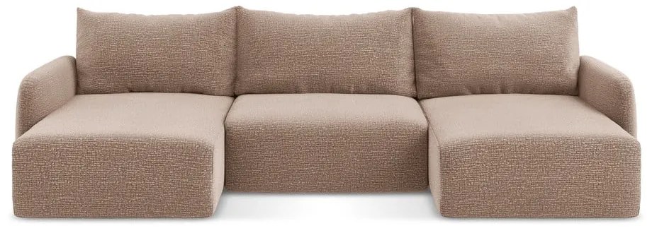 Divano angolare marrone chiaro allungabile/con contenitore Kalena – Makamii