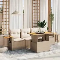 Set Divano da Giardino 5 pz con Cuscini Beige in Polyrattan 3273396