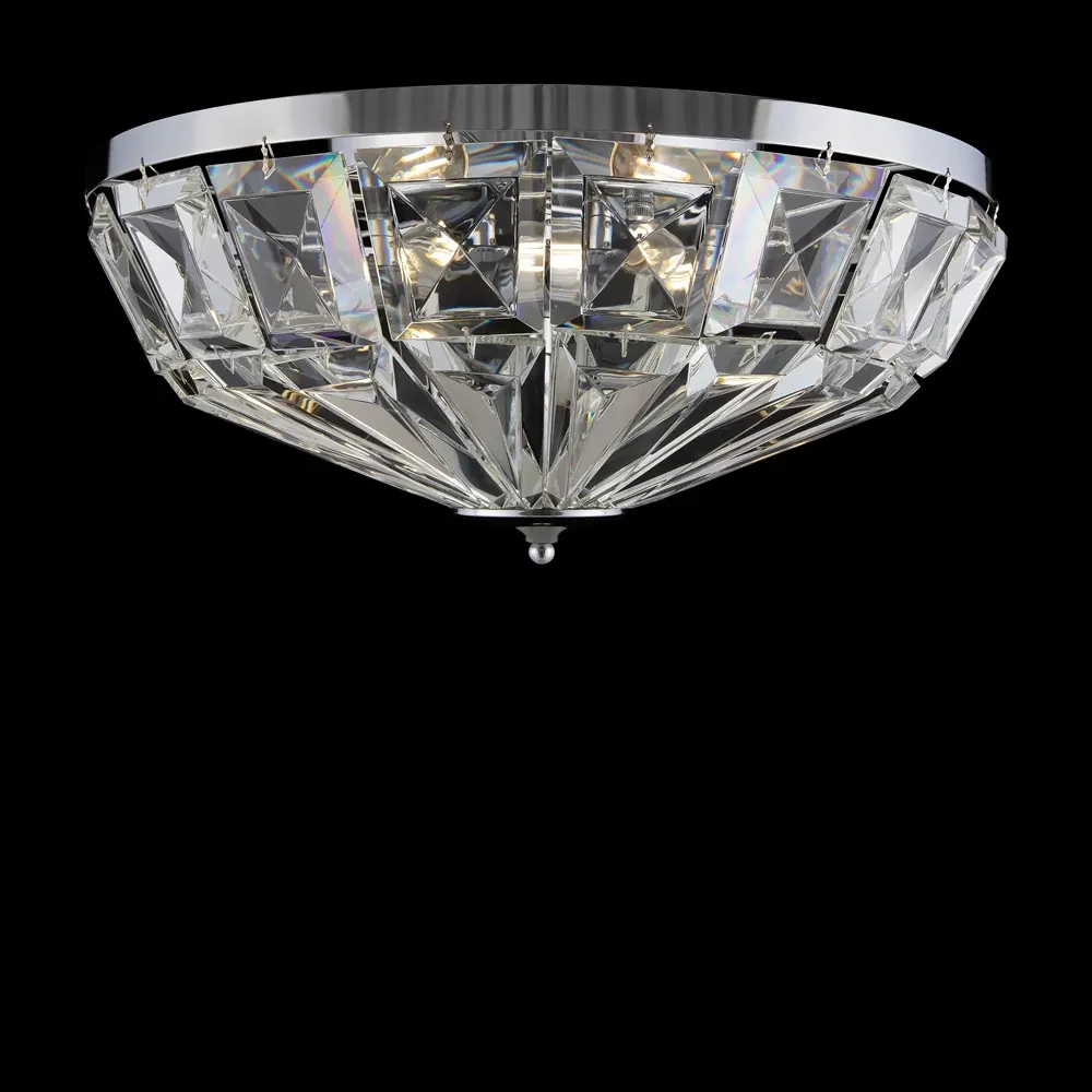 Plafoniera Contemporanea Facet Metallo Cromo 6 Luci Diffusori Vetro
