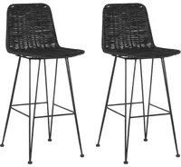 Set di 2 sedie da bar in rattan Nero con struttura in metallo in vimini rustico per interni Boho Design