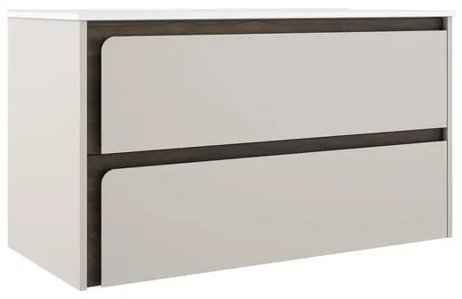 Mobile da bagno sotto lavabo VISOBATH Indico bianco e noce laccato opaco L 10 x H 55 x P 45 cm 2 cassetti, lavabo non incluso