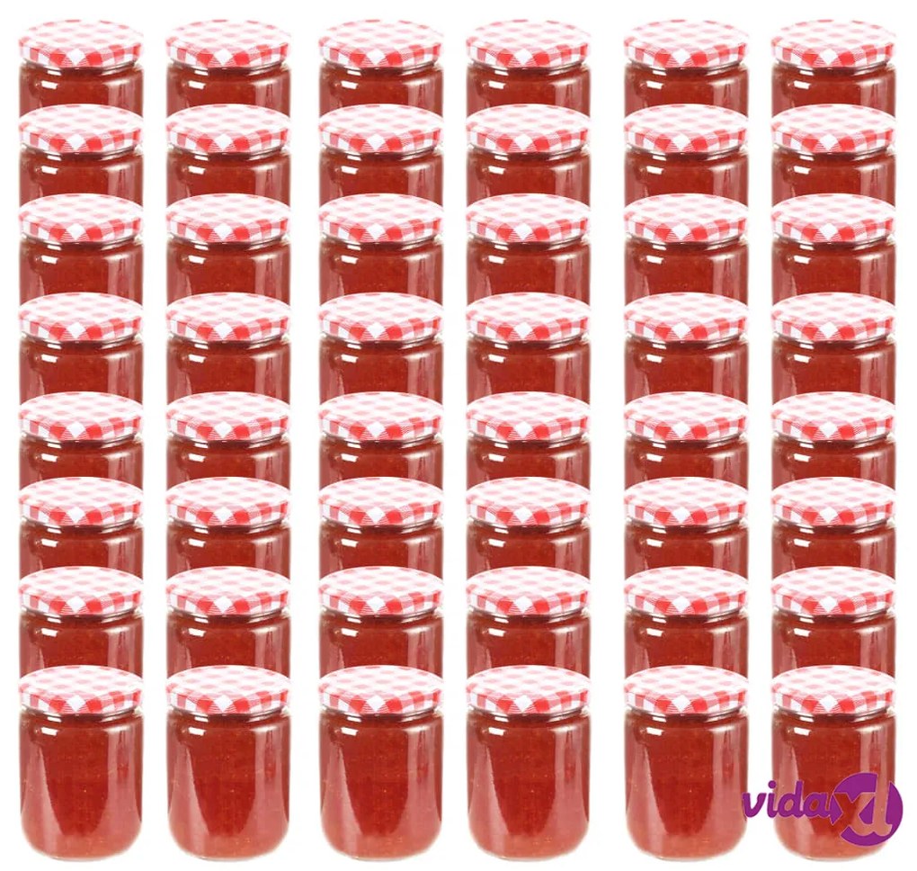 vidaXL Vaso Marmellata in Vetro Coperchio Bianco e Rosso 48 pz 230 ml