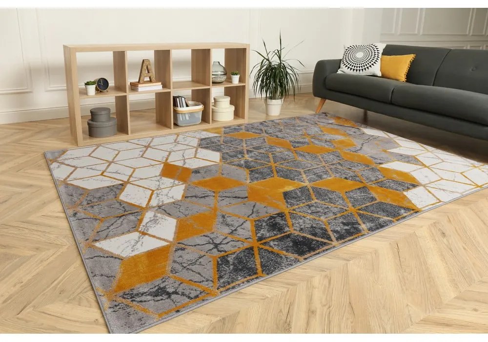 Tappeto giallo ocra e grigio 80x150 cm Soft - FD