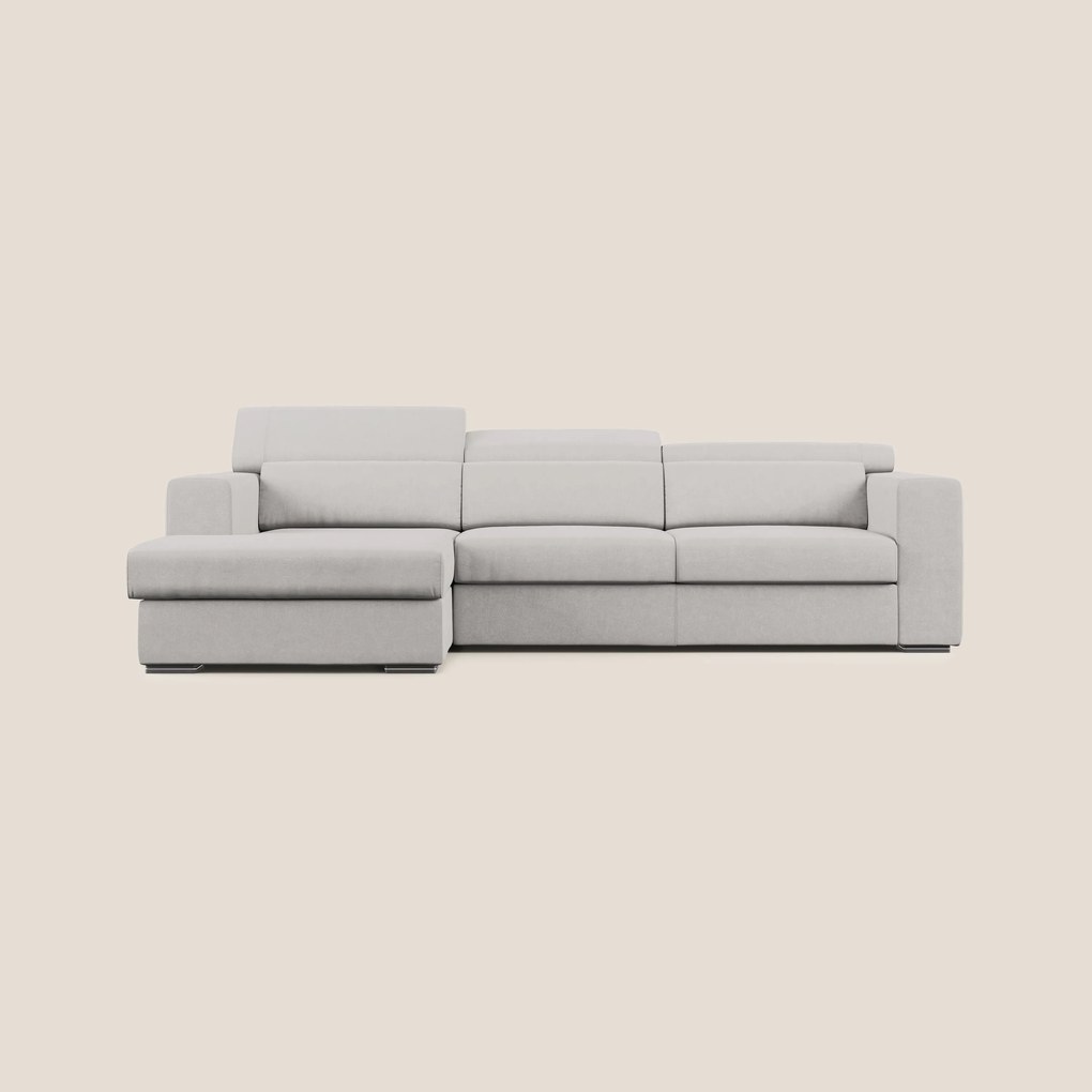 Vegas divano angolare con poggiatesta reclinabili in microfibra impermeabile T11 grigio chiaro