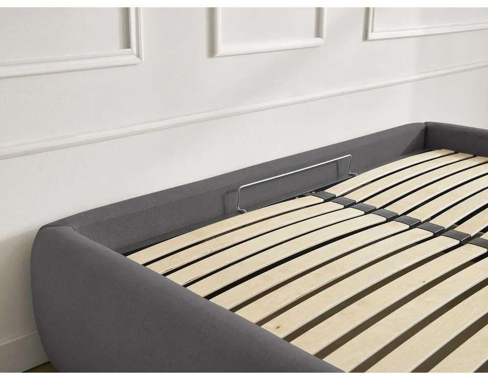 Letto matrimoniale imbottito grigio scuro con contenitore/senza testiera con rete inclusa 160x200 cm Inera – Bobochic Paris