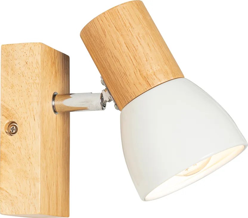 Applique da parete rustica in legno con bianco regolabile - Thorin