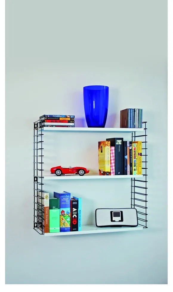 Scaffale nero a 3 livelli con ripiani bianchi, larghezza 70 cm Libro - Metaltex