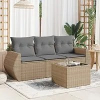 Set Divano da Giardino 4 pz con Cuscini Beige in Polyrattan 3221068