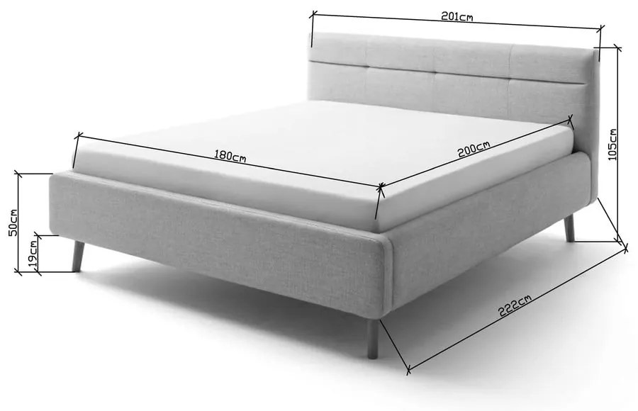 Letto matrimoniale imbottito azzurro con contenitore con rete inclusa 180x200 cm Lotte – Meise Möbel