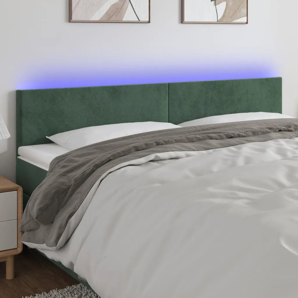 Testiera A Led Verde Scuro 160x5x78/88 Cm İn Velluto /