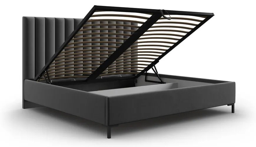 Letto matrimoniale imbottito grigio scuro con contenitore con griglia 140x200 cm Casey - Mazzini Beds