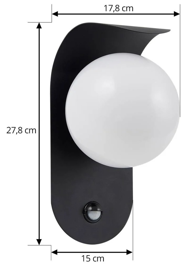 Lindby Applique da esterno a LED Lacie, sensore, nero/bianco