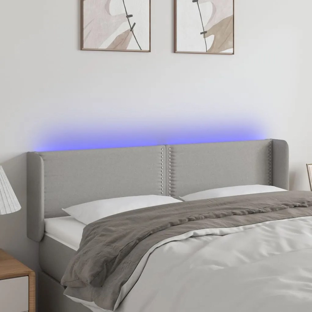 Testiera Grigio Chiaro A Led 147x16x78/88 Cm İn Tessuto /