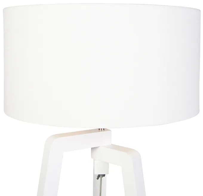 Lampada da terra a treppiede in legno bianco con paralume bianco 50 cm - Puros