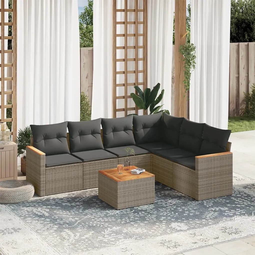 Set Divani da Giardino 7 pz con Cuscini Grigio in Polyrattan